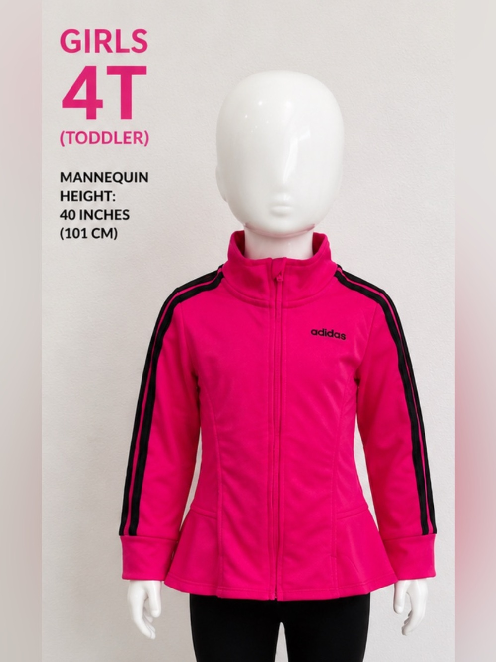 Adidas kids Girls 4T Hot Pink Track Jacket Black 3 Stripe Peplum Y2K Sporty